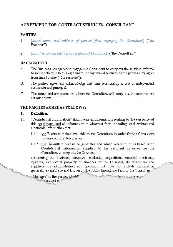 contract agreement template for services