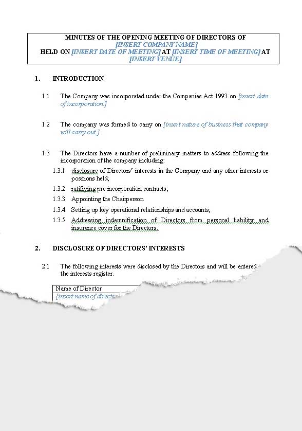 Business Companies New Zealand Legal Documents Agreements Forms And Contract Templates Company Minutes Template