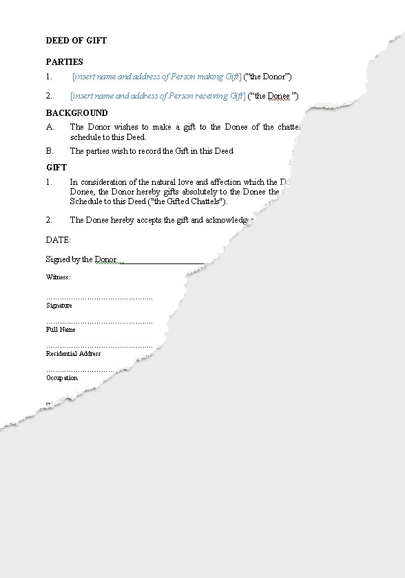 personal gifts new zealand legal documents agreements forms gift deed form
